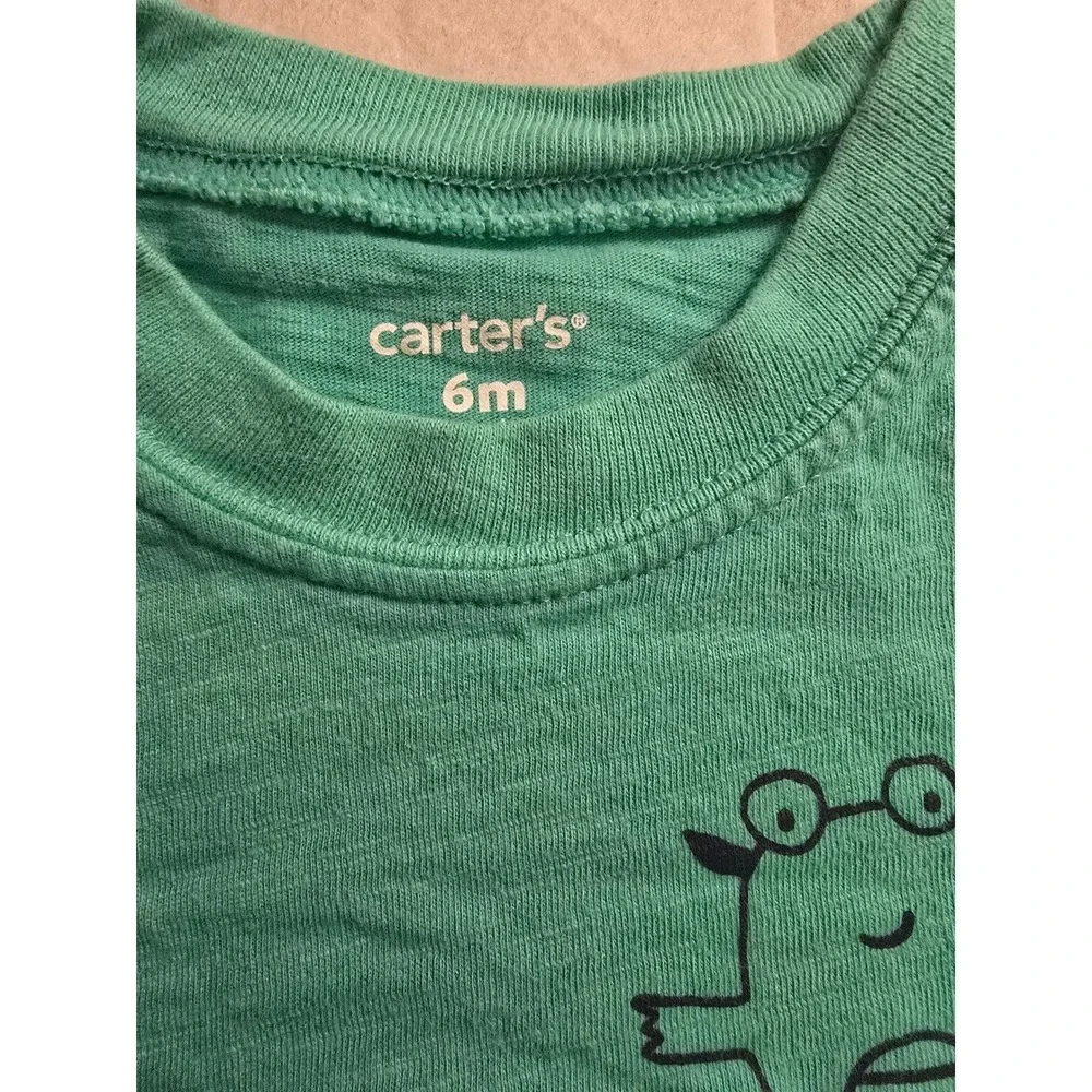 Carters Baby Boy 6M 2 Piece Set Monster Graphic Tee and Plaid Shorts Teal Blue